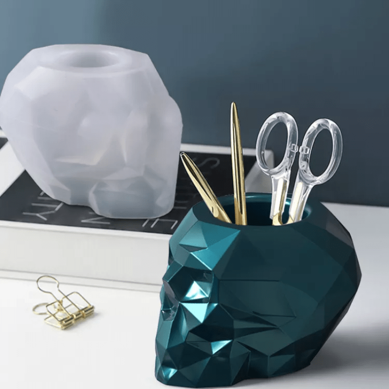 MOLDE DE SILICONA MACETA CRÁNEO DISEÑO GEOMÉTRICO (M129)1