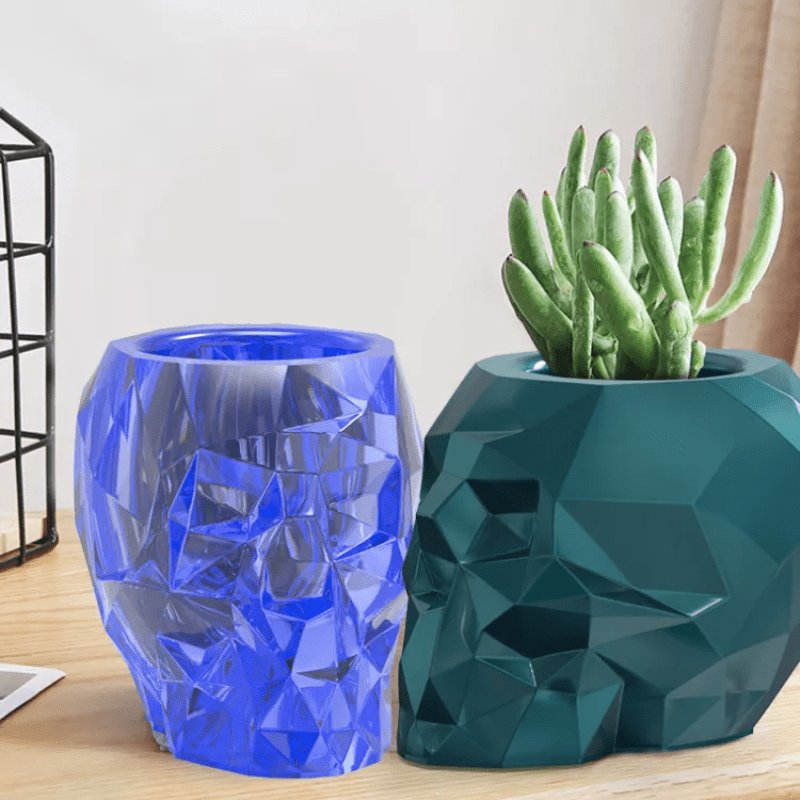 MOLDE DE SILICONA MACETA CRÁNEO DISEÑO GEOMÉTRICO (M129)2