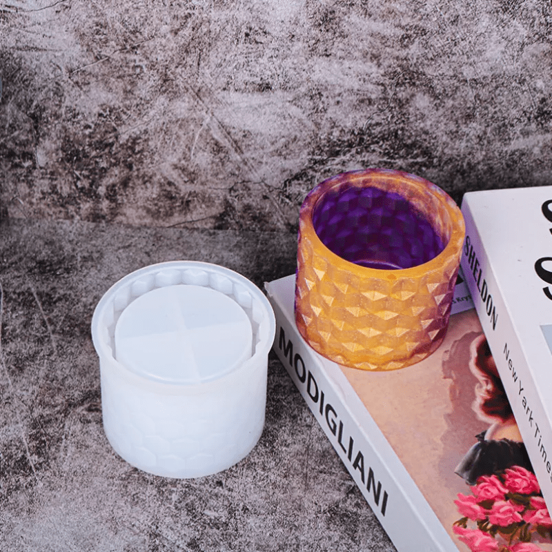 MOLDE DE SILICONA MACETA CILINDRO DISEÑO PANAL (M110) 1