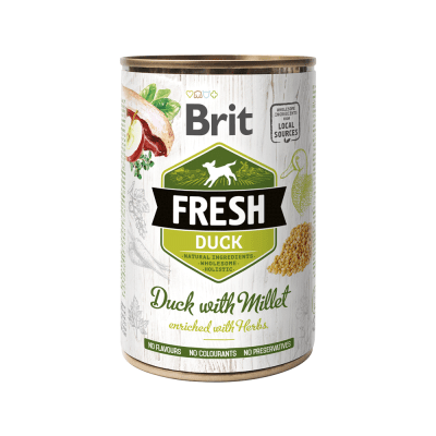 brit fresh lata dog duck millet 400g1