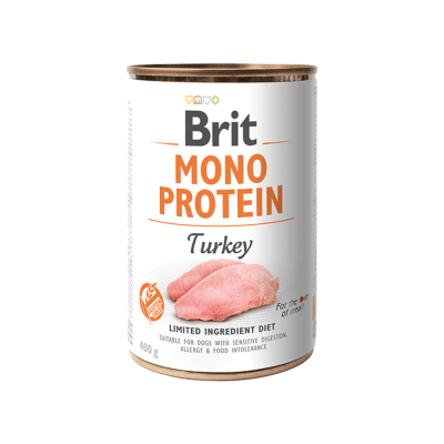brit lata dog turkey mono protein 400g1