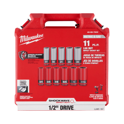 SET 11 DADOS DE IMPACTO 1/2” P/ TUERCAS DE RUEDAS METRICAS MILWAUKEE 49-66-78331