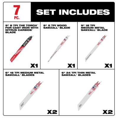 SET 6 HOJAS SIERRA FRONTAL MADERA Y METAL MILWAUKEE 49-22-1306A