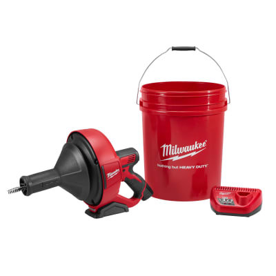 KIT DESTAPADOR DE DESAGÜES + CARGADOR M12 + CUBETA MILWAUKEE 2571-211
