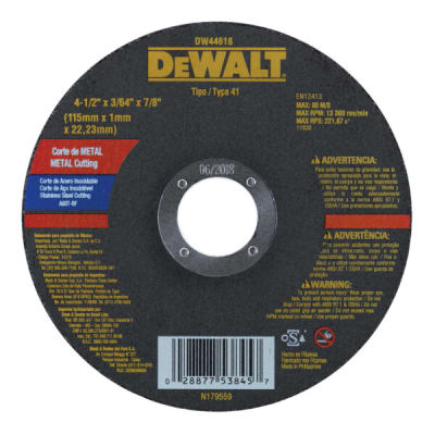 DISCO DE CORTE METAL PROFESIONAL 115X1.0MM DEWALT DW44618