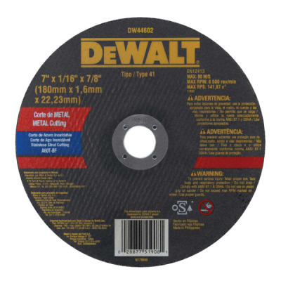 DISCO DE CORTE METAL PROFESIONAL 180X1.6MM DEWALT DW44602