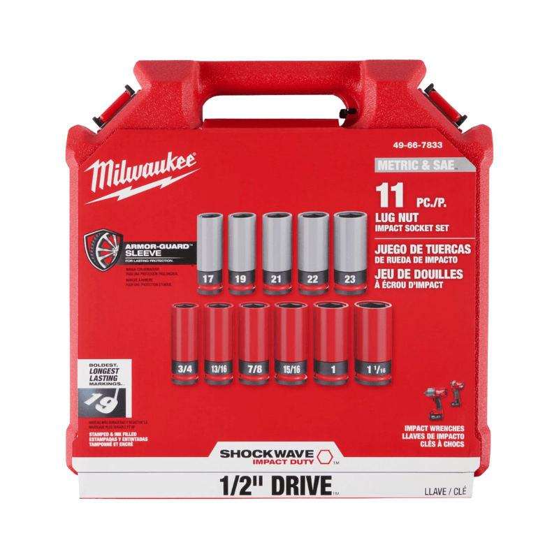 SET 11 DADOS DE IMPACTO 1/2” P/ TUERCAS DE RUEDAS METRICAS MILWAUKEE 49-66-7833 0