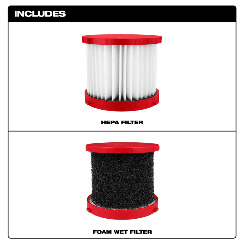 KIT DE FILTRO HÚMEDO DE DOS PIEZAS HEPA Y ESPUMA MILWAUKEE 49-90-1900HW2