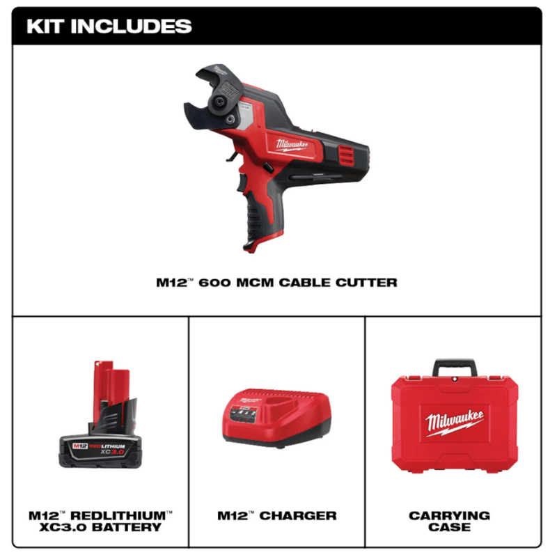 KIT DE CORTADOR DE CABLES M12 DE 600 MCM MILWAUKEE 2472-21XC5