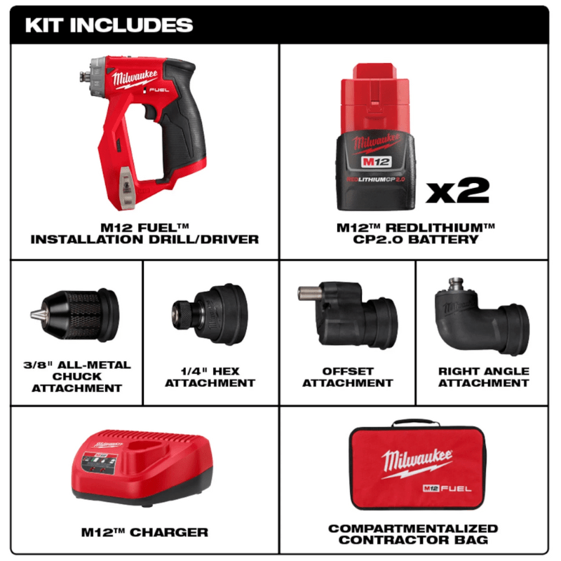 KIT DE TALADRO DESTORINILLADOR DE INSTALACIÓN M12 FUEL MILWAUKEE 2505-225