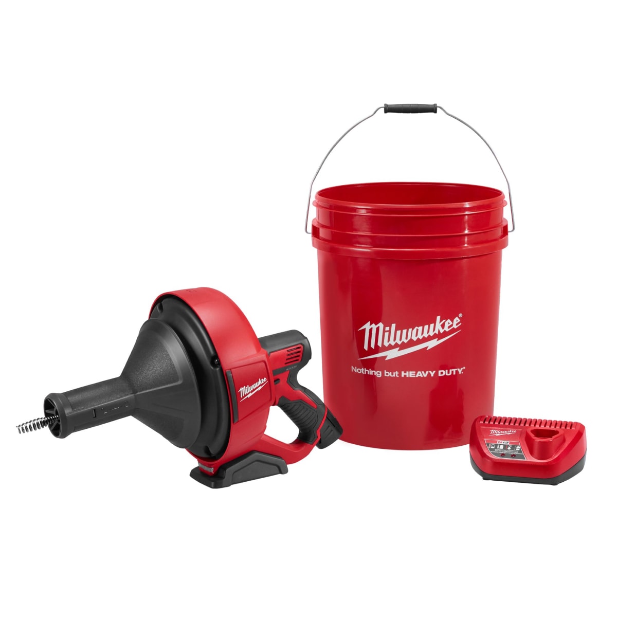 KIT DESTAPADOR DE DESAGÜES + CARGADOR M12 + CUBETA MILWAUKEE 2571-21 0