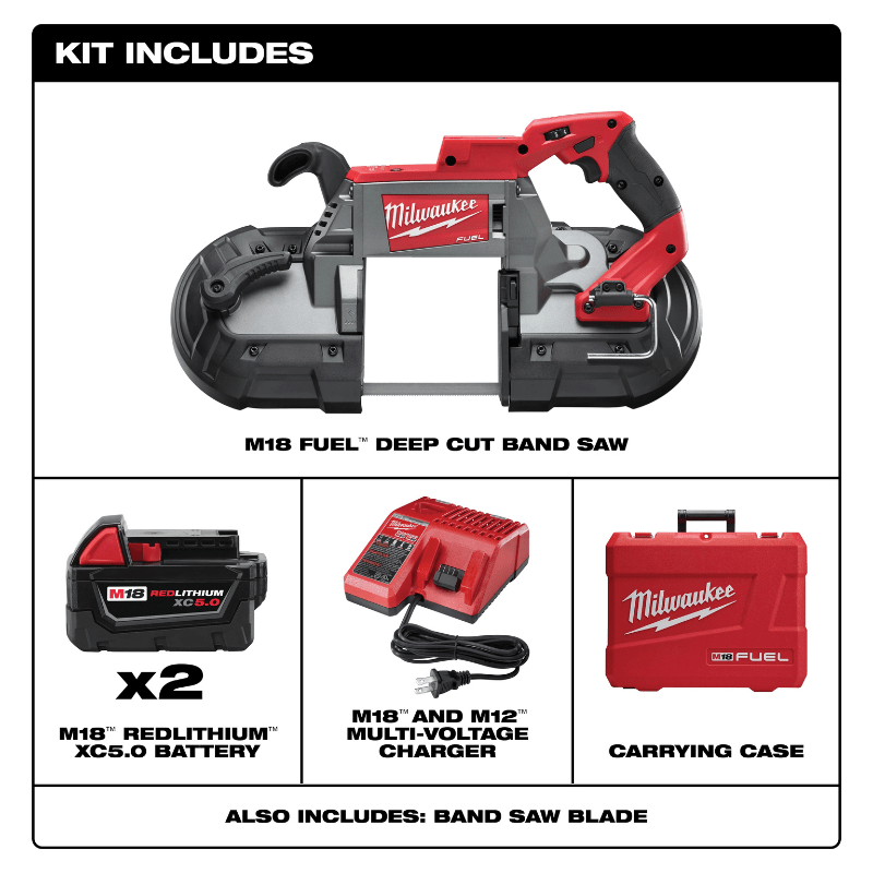 KIT DE SIERRA DE BANDA CORTE PROFUNDO FUEL M18 CON BATERÍA Y CARGADOR MILWAUKEE 2729-223