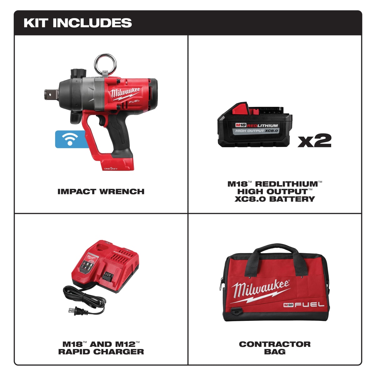 LLAVE IMPACTO DE ALTO TORQUE + 2 BAT MILWAUKEE 2867-2595