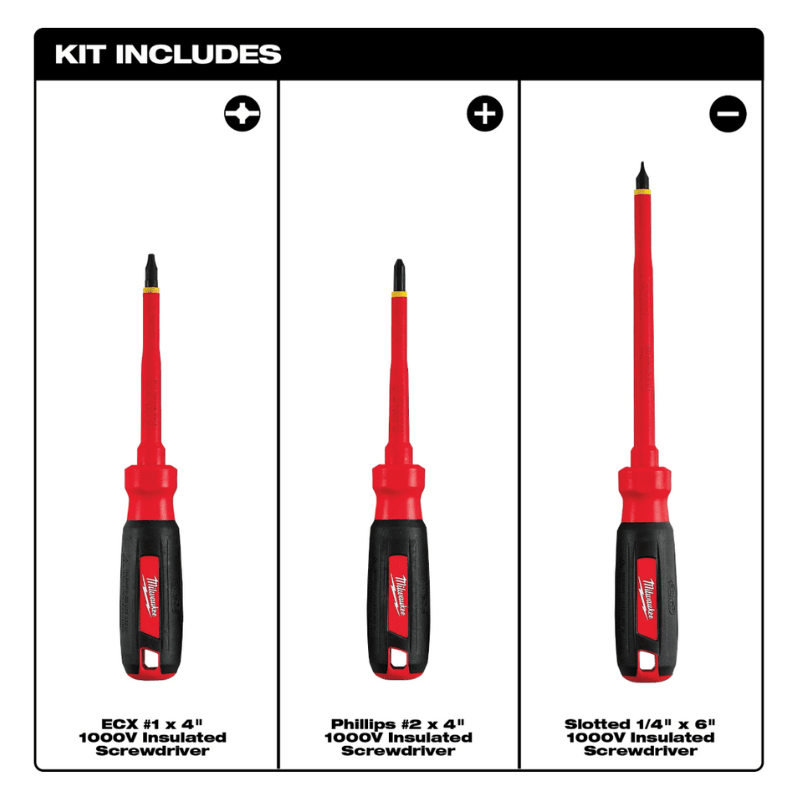 JUEGO 3 DESTORNILLADORES CON AISLAMIENTO 1000V MILWAUKEE 48-22-22023