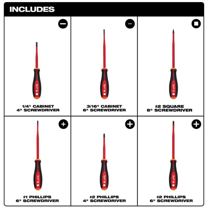 SET 6 DESTORNILLADORES AISLADOS PUNTA FINA MILWAUKEE 48-22-22063