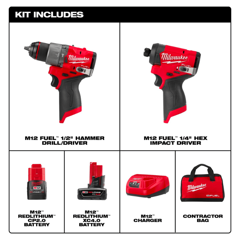 KIT TALADRO Y DESTORINILLADOR COMPACTO M12 MILWAUKEE 3497-222