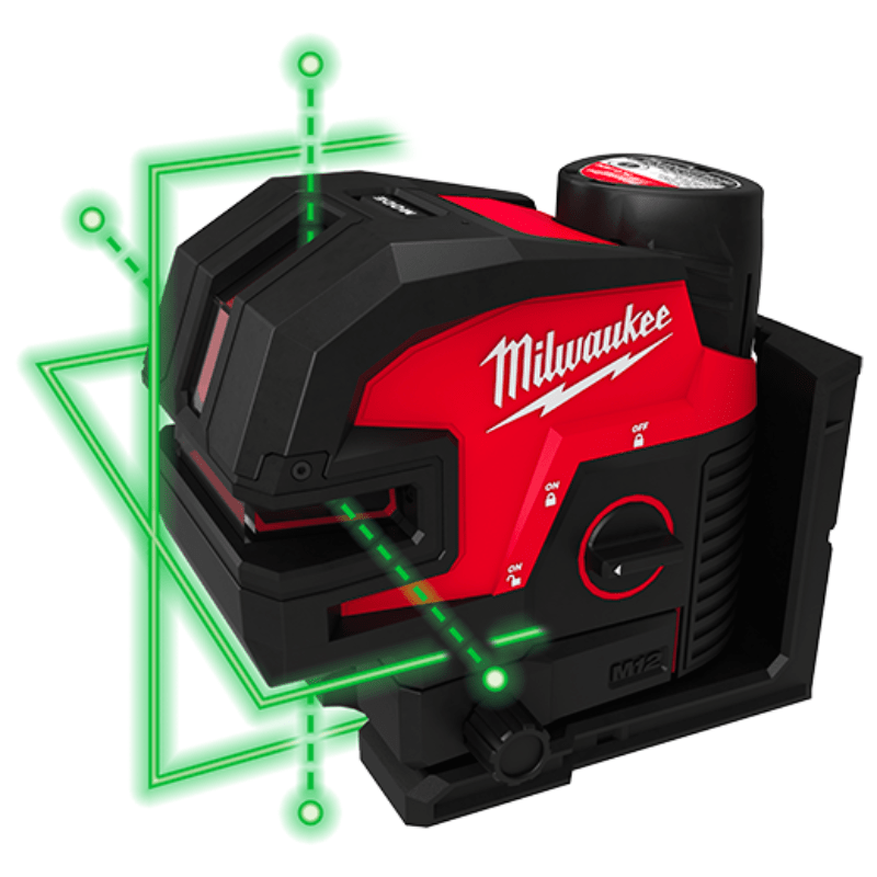 KIT DE LASER VERDE DE 4 PUNTOS CON CARGADOR Y BATERIA M12 MILWAUKEE 3624-21 0