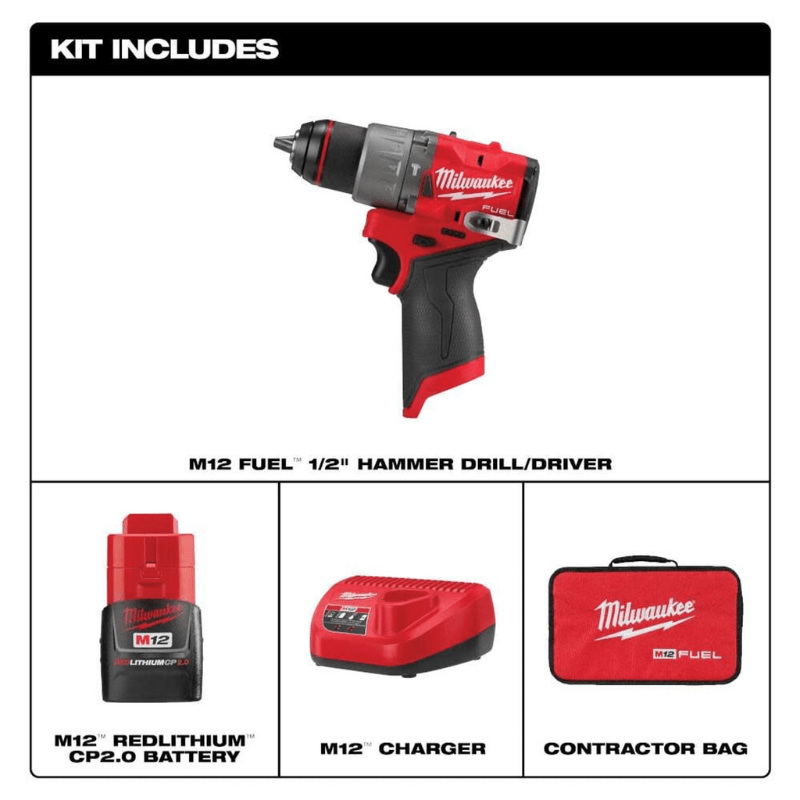 KIT TALADRO PERCUTOR M12 MILWAUKEE FUEL 3404-214