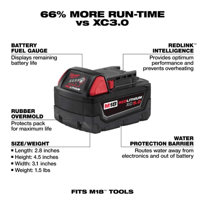 PACK 10 BATERIAS M18 XC5.0 REDLITHIUM MILWAUKEE 48-11-18514
