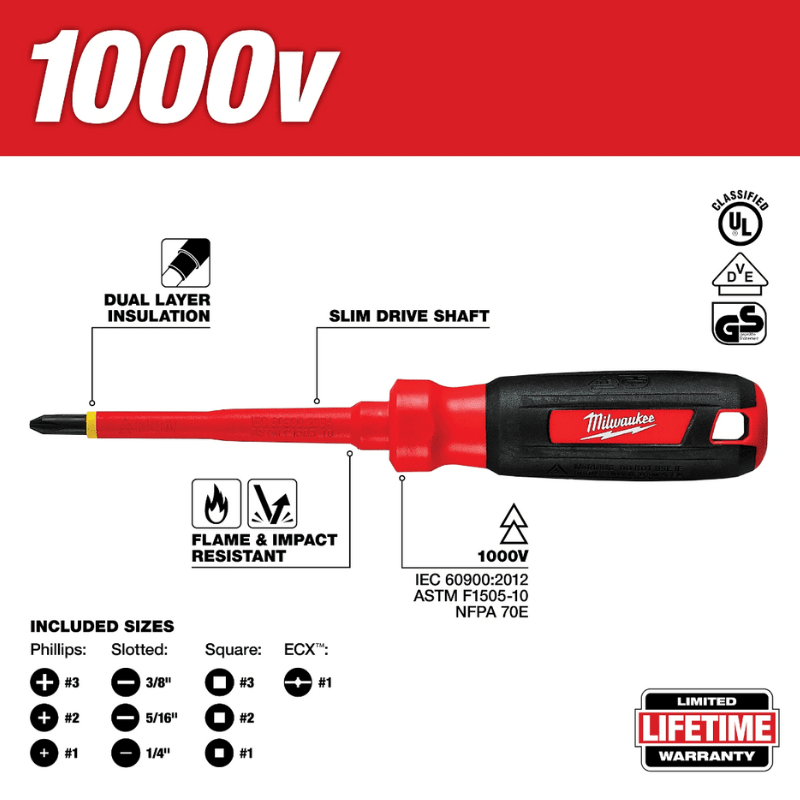 JUEGO DE DESTORNILLADORES AISLADOS 10PCS 1000V MILWAUKEE 48-22-22105
