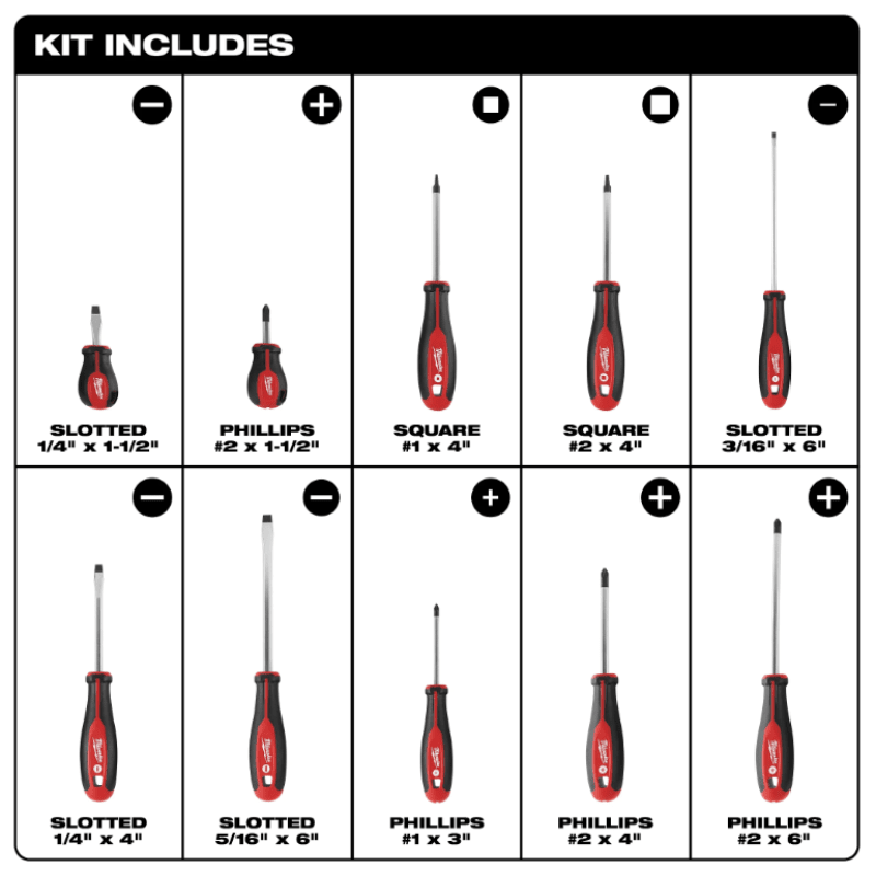 JUEGO DE DESTORNILLADORES 10PCS MILWAUKEE 48-22-27105