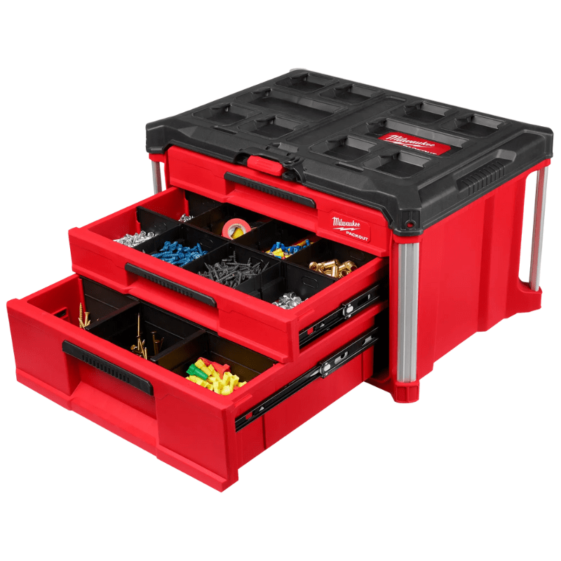 CAJA DE HERRAMIENTAS 3 CAJONES DE PROFUNDIDAD VARIABLE PACKOUT MILWAUKEE 48-22-84472