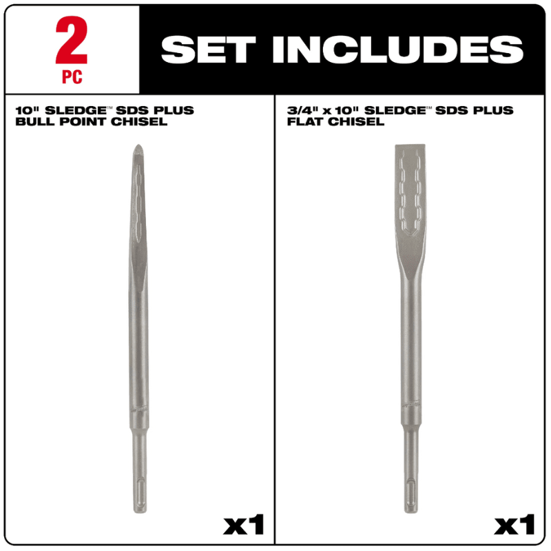 SET 2PCS CINCEL PLANO Y CON PUNTA BULL SDS-PLUS SLEDGE MILWAUKEE 48-62-60803