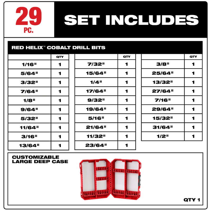 JUEGO DE BROCAS DE COBALTO RED HELIX DE 29 PCS MILWAUKEE 48-89-23323