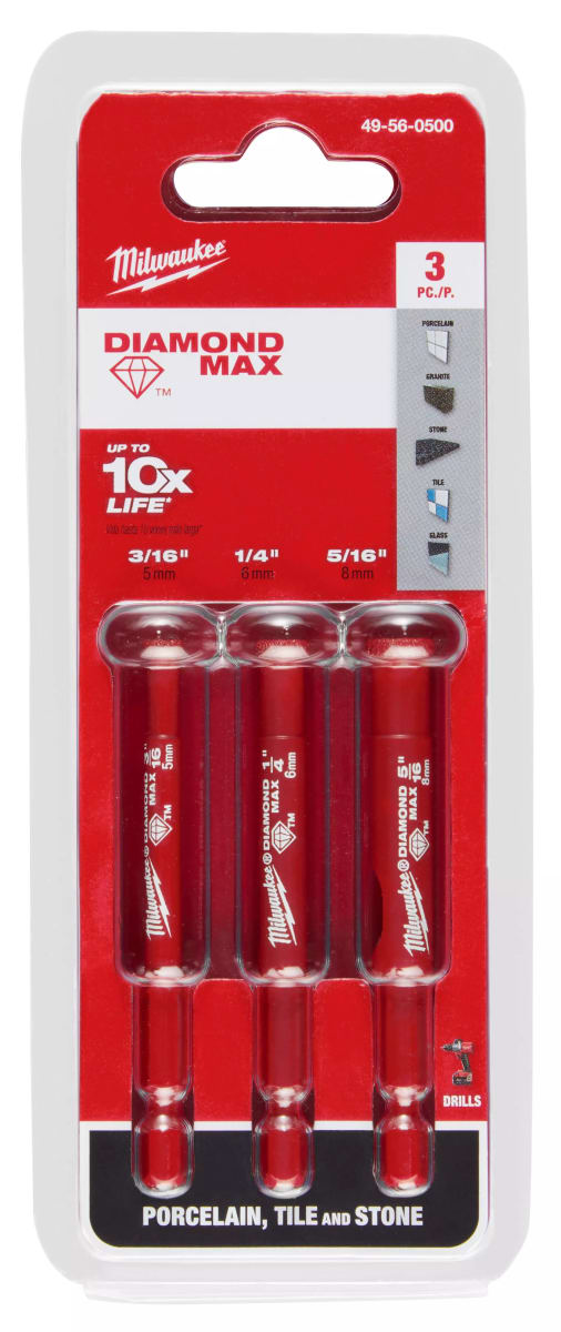 SET 3PC BROCA DIAMANTE PARA PORCELANATO, AZULEJO Y PIEDRA MILWAUKEE 49-56-0500 0