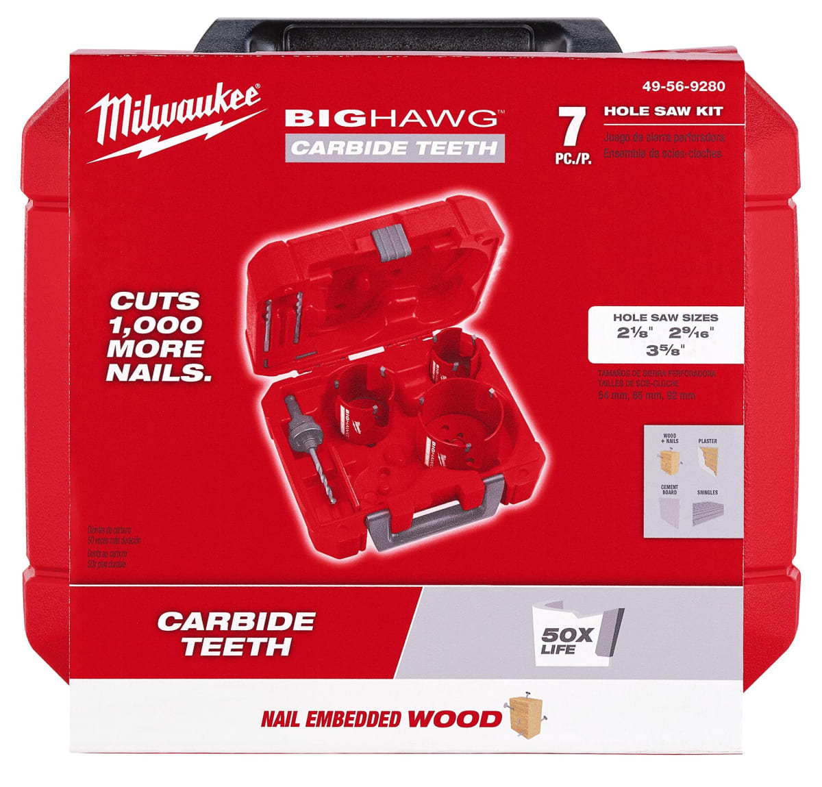 SET 7PC CON DIENTE DE CARBURO MILWAUKEE 49-56-9280 0