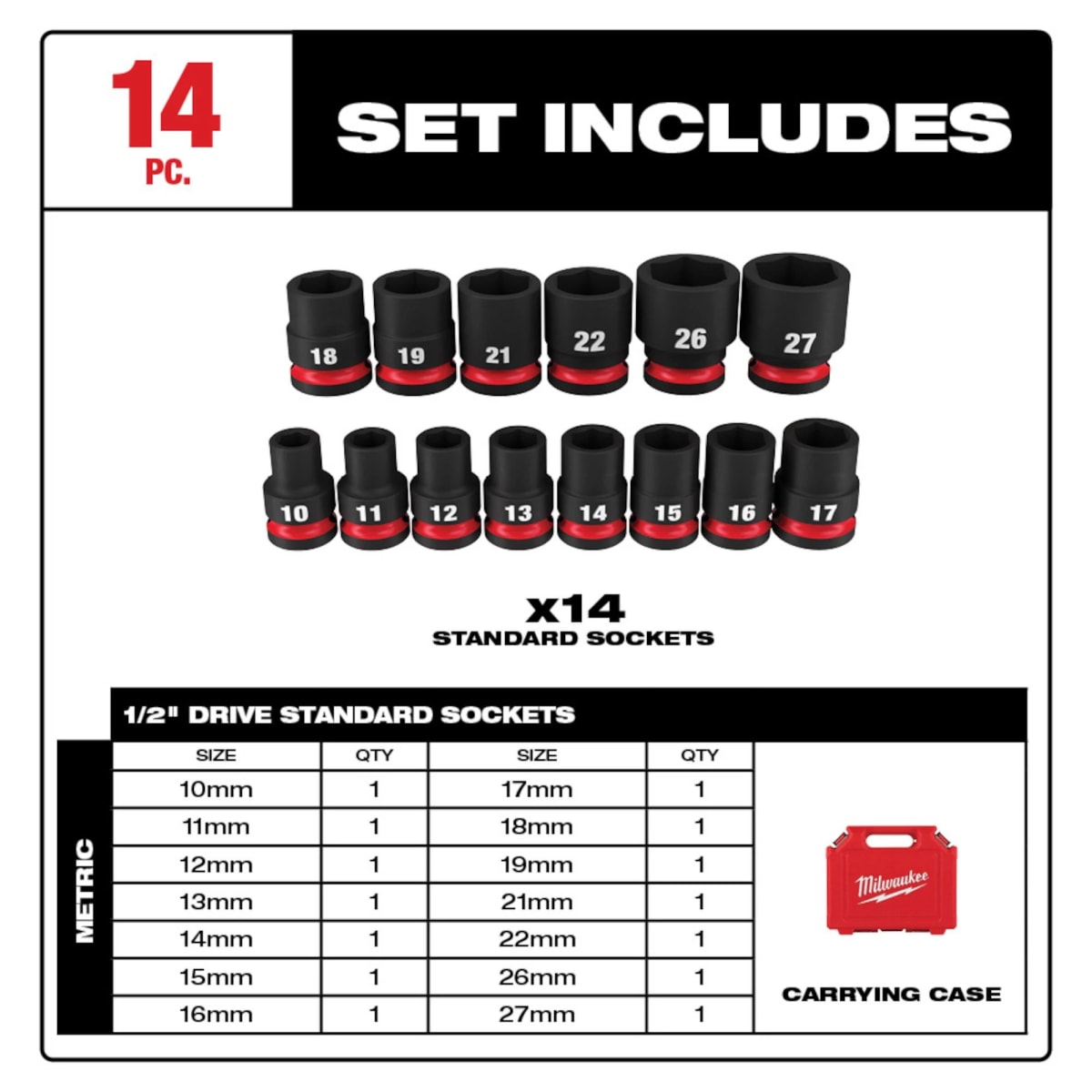 SET 14PC DADO DE IMPACTO 1/2 MILWAUKEE 49-66-70135