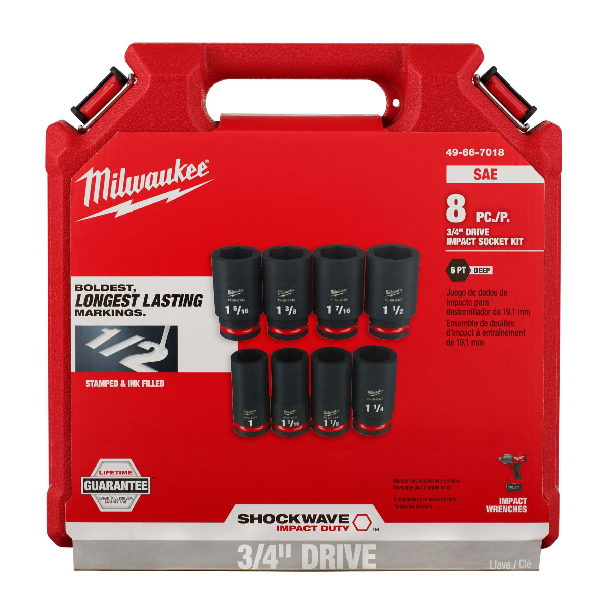 SET 8PC DADO DE IMPACTO 3/4 SAE MILWAUKEE 49-66-7018 0