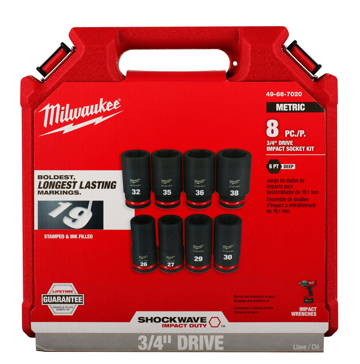 SET 8PC DADO DE IMPACTO 3/4 MM MILWAUKEE 49-66-7020 0