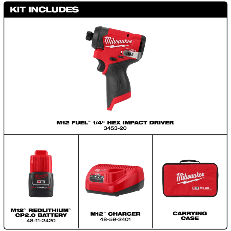 KIT ATORNILLADOR DE IMPACTO M12 FUEL MILWAUKEE 3453-215