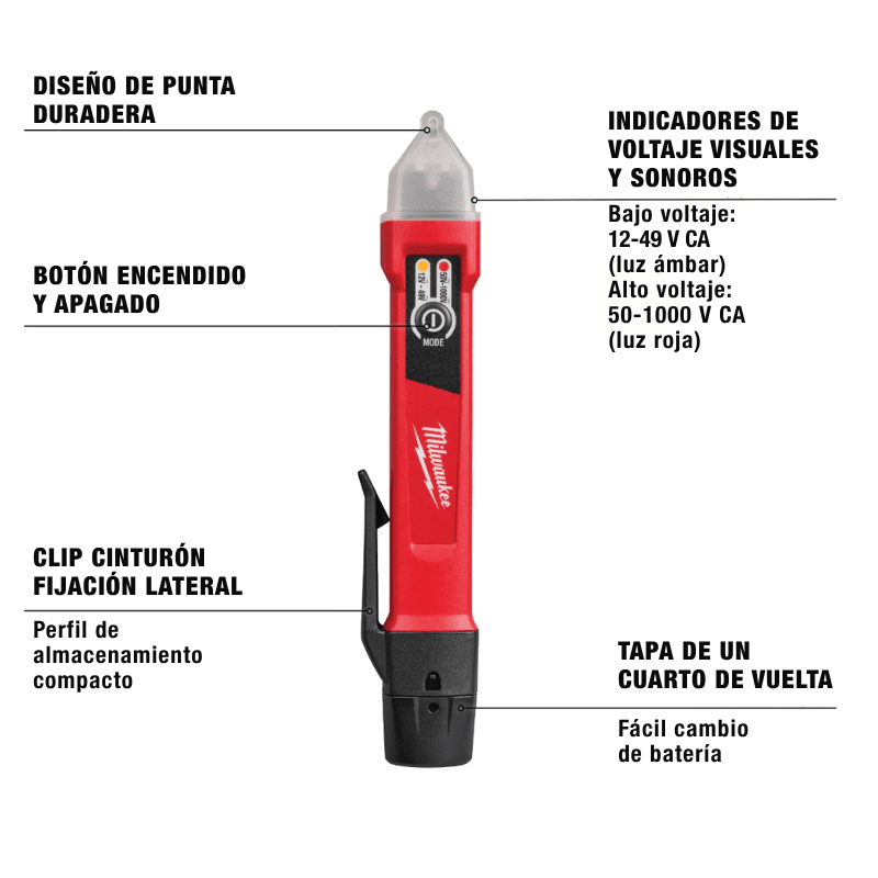 DETECTOR DE VOLTAJE DE DOBLE RANGO CON LED MILWAUKEE 3208-204