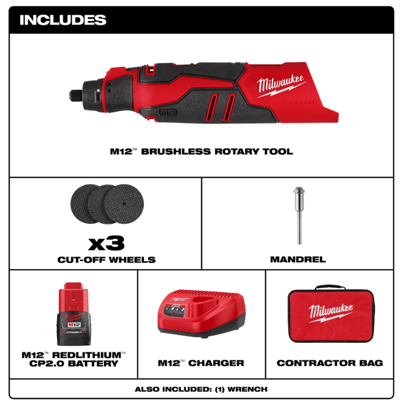 KIT DE HERRAMIENTA ROTATIVA SIN ESCOBILLA M12 MILWAUKEE 2525-215