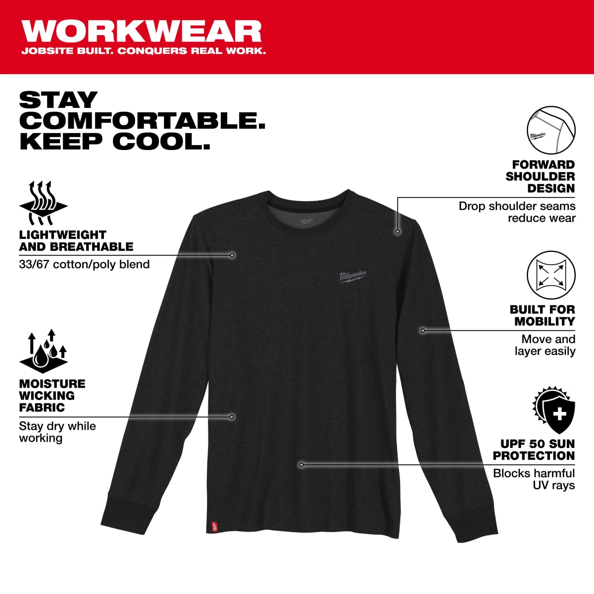 CAMISETA DE TRABAJO HÍBRIDA M MILWAUKEE 604B-M3