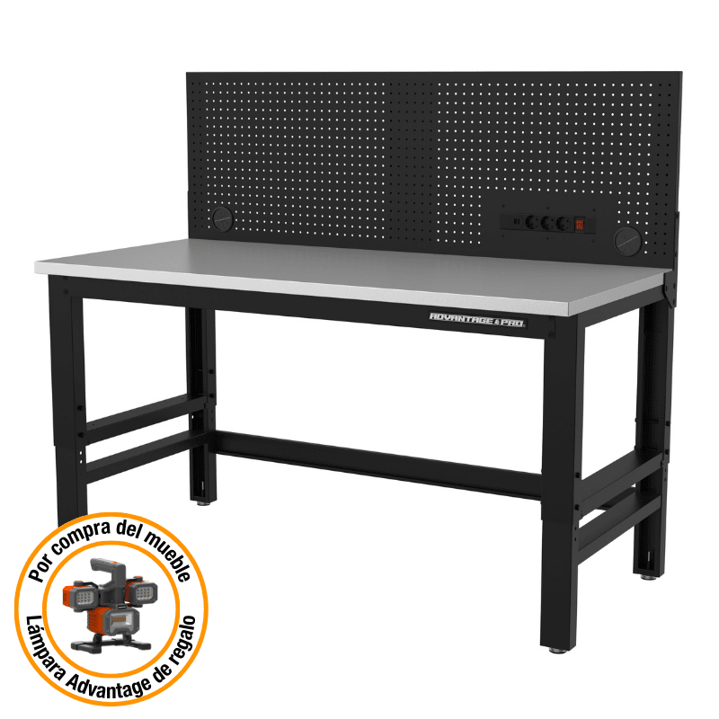MESA DE TRABAJO C/ ACERO INOXIDABLE 61” PANEL RANURADO ADVANTAGE PRO 61WBSSTP TT 0
