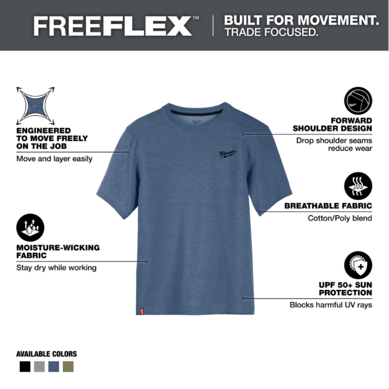 POLERA DE TRABAJO AZUL L HÍBRIDA FREEFLEX MILWAUKEE 603BL-L6