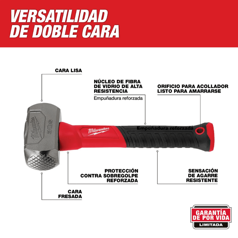 COMBO MARTILLO ACERO 3LB MANGO FIBRA DE VIDRIO MILWAUKEE 48-22-93107