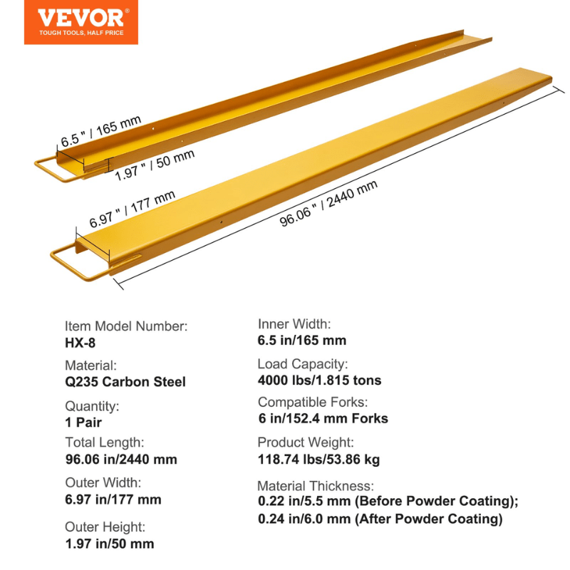 EXTENSION UÑAS GRUA HORQUILLA 2,44 MTS (PAR) VEVOR5