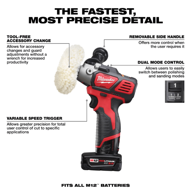 KIT PULIDORA/LIJADORA VELOCIDAD VARIABLE M12 MILWAUKEE 2438-22X8