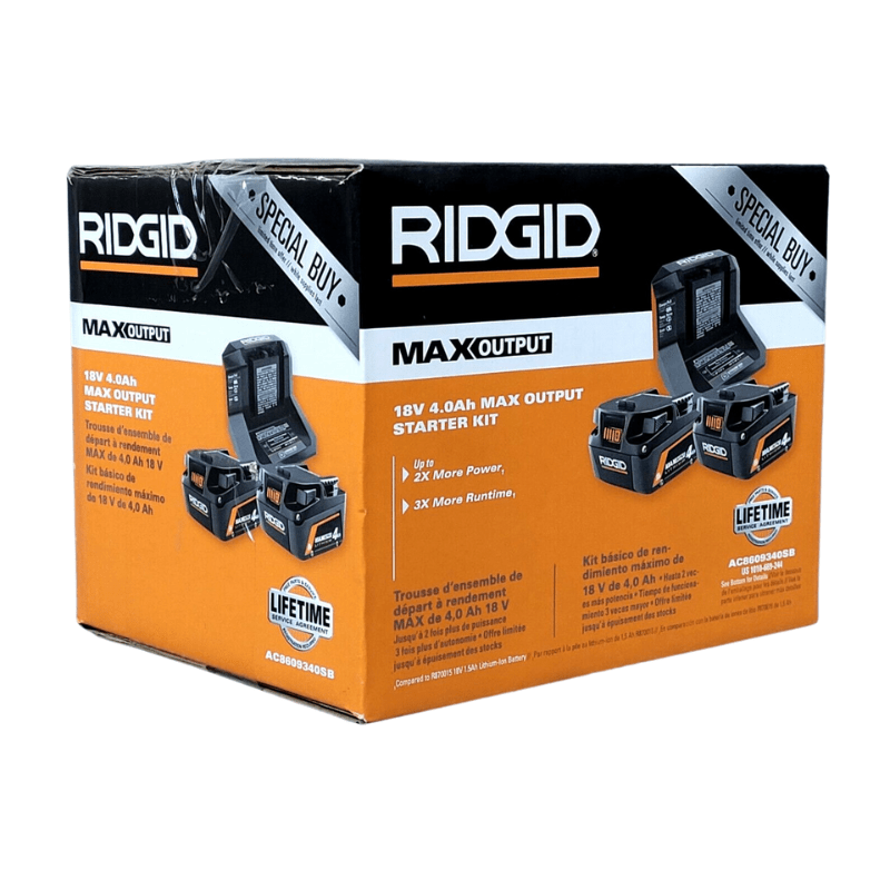 KIT DE INICIO MAX OUTPUT 2 BATERIAS 4.0AH 18V Y CARGADOR RIDGID AC8609340SB4
