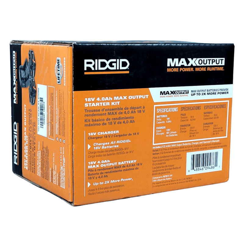 KIT DE INICIO MAX OUTPUT 2 BATERIAS 4.0AH 18V Y CARGADOR RIDGID AC8609340SB5