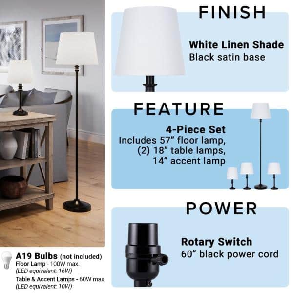 SET 4 LAMPARAS SATIN NEGRO ALSI2