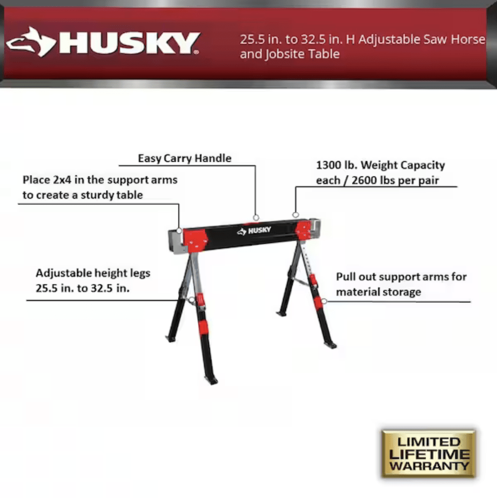 PACK 2 CABALLETES DE ACERO MESA DE TRABAJO HUSKY 10094068655