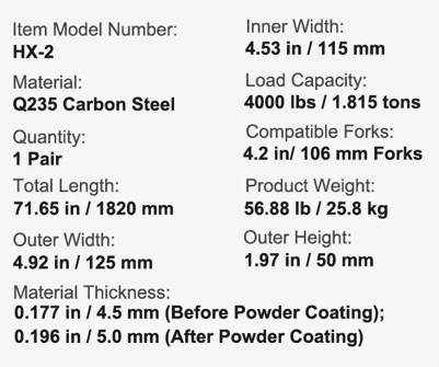 PAR EXTENSIONES UÑAS GRUA HORQUILLA 1,8 METROS x 11,4 CMS, VEVOR HX-25