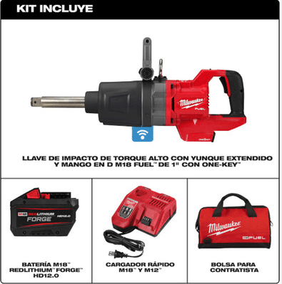 KIT LLAVE DE IMPACTO DE ALTO TORQUE C/ MANGO D 1” LARGA M18 FUEL MILWAUKEE 2869-22HDFORGE3