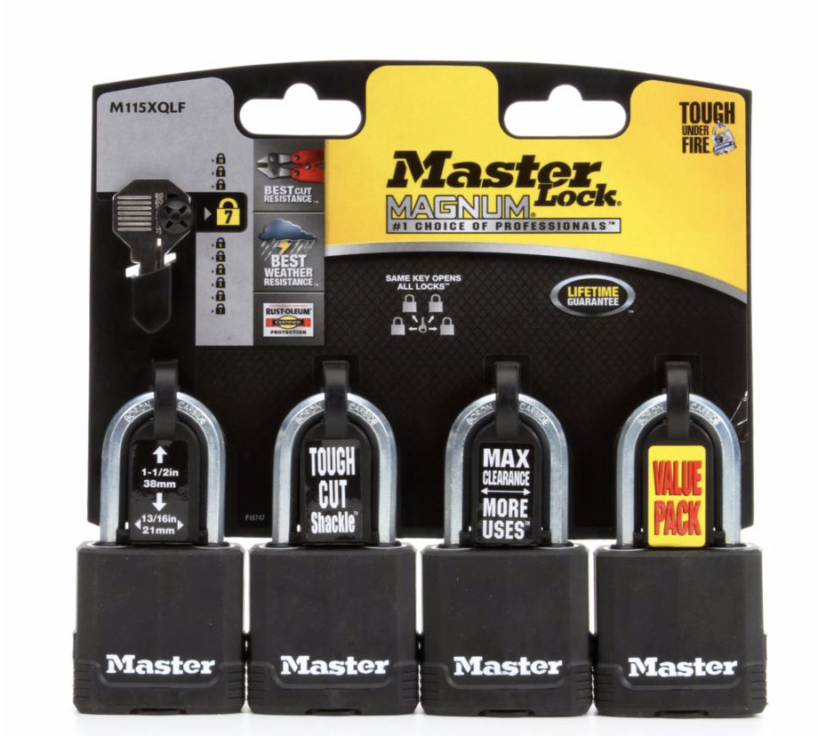 PACK 4 CANDADOS CON GOMA MASTER LOCK M115XQLF3