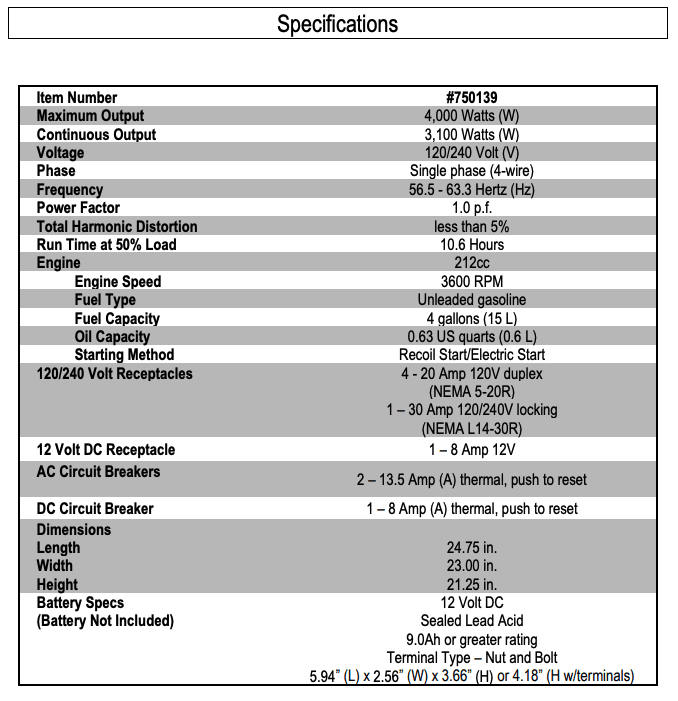 GENERADOR POWER HORSE 4000W 7501386